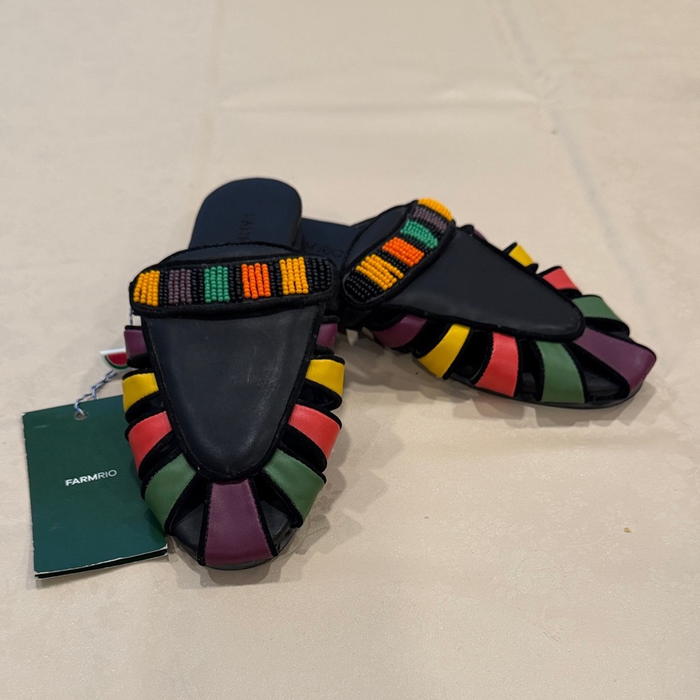FARM Rio Black Multicolor Beaded Mules